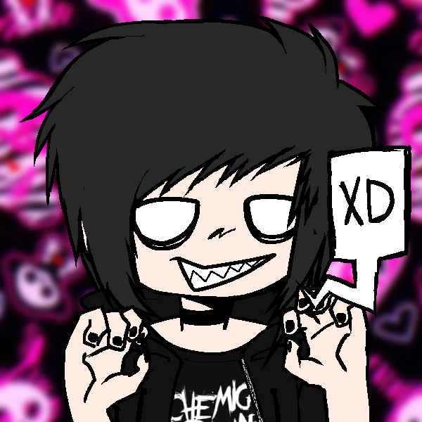 emo boy with claws up and a speech bubble that says XD