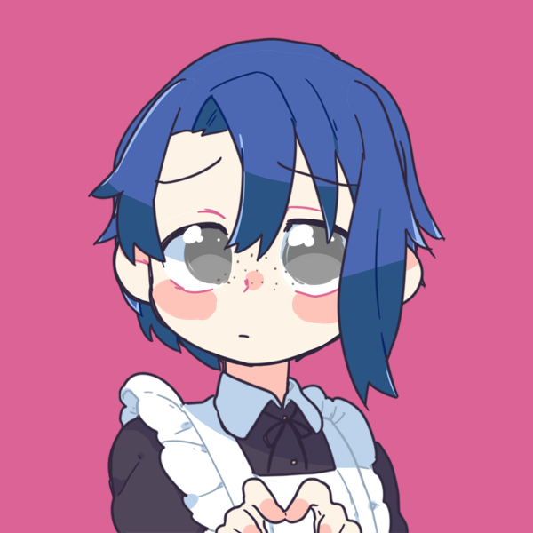 blue-haired girl in maid outfit