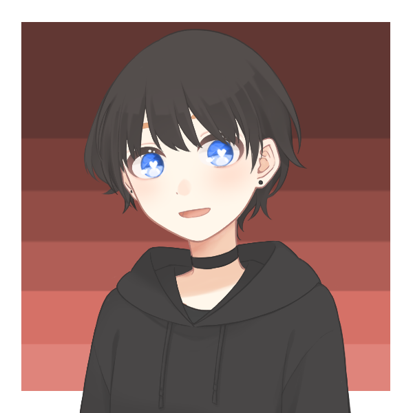 softly smiling emo boy in all black