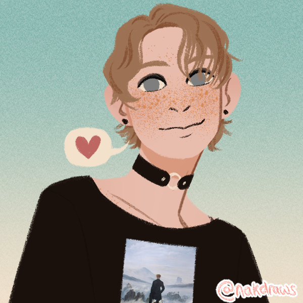 closed-mouth smiling short-haired girl with heart speech bubble