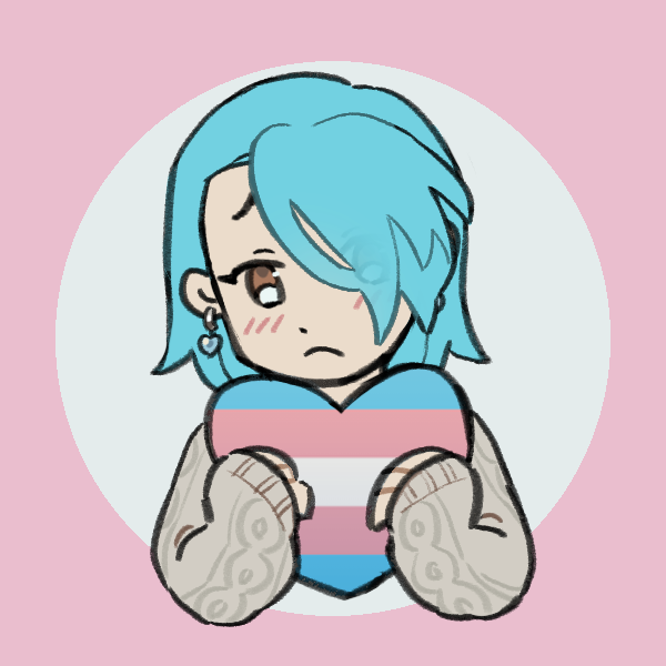 blue-haired girl holding trans pride heart