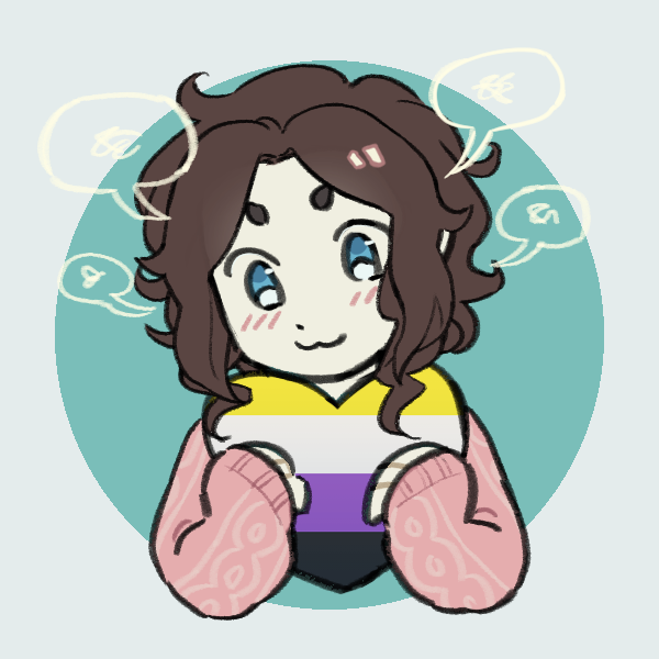 androgynous person holding heart with nonbinary flag