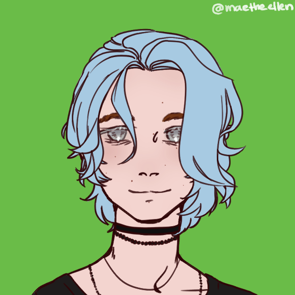 blue-haired woman in all black