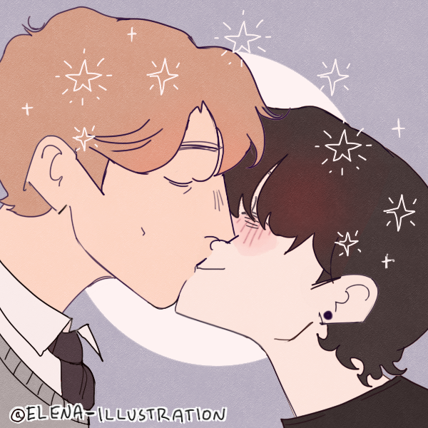 stoic boy kissing emo boy on the lips