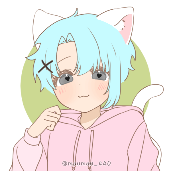 blue-haired girl with cat ears and tail