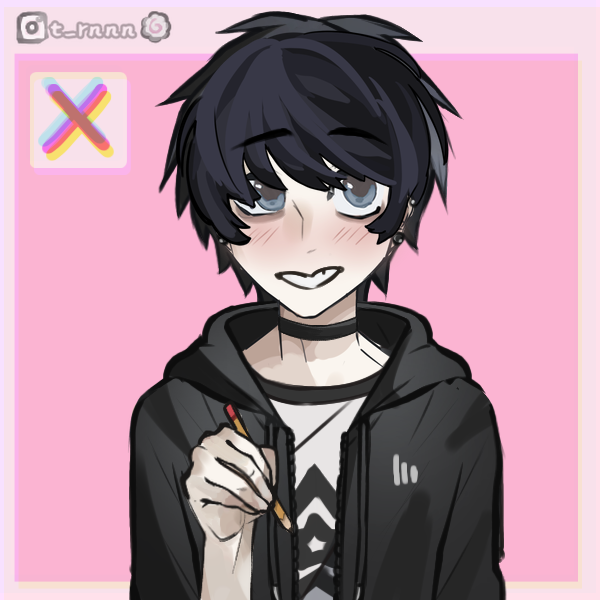 emo boy holding pencil in front of X button