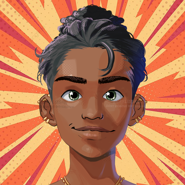 green-eyed man with hair bun and multiple ear piercings