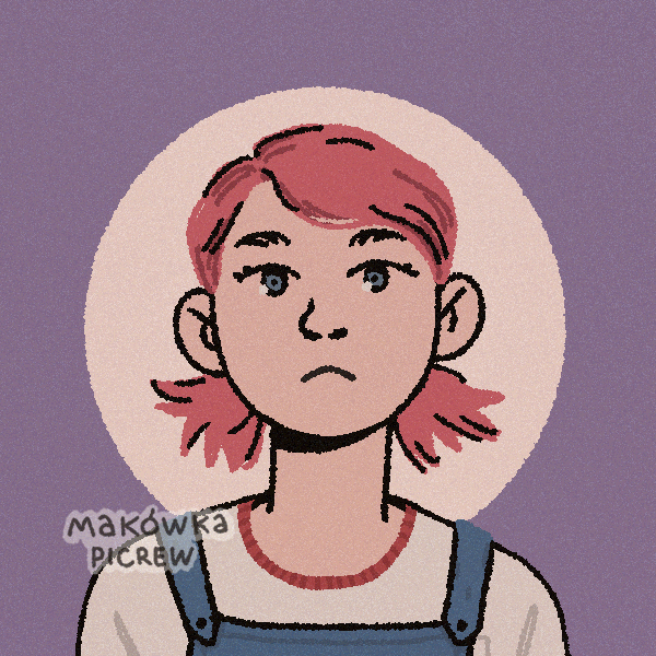 girl with pink hair in pigtail swearing overalls