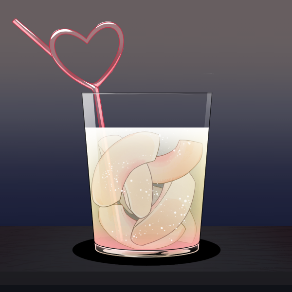 glass with peachy drink that resembles the pangender pride flag