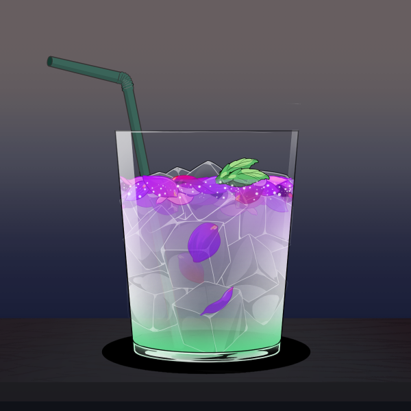 glass with drink that resembles the genderqueer pride flag