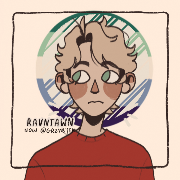 nervous man with gay male pride scribbles behind head