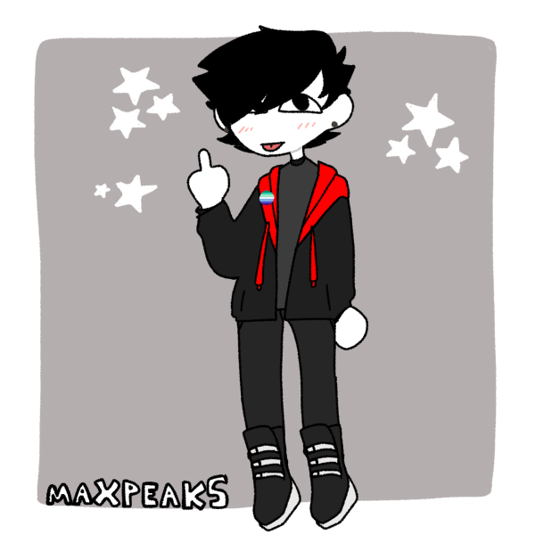 emo boy in hoodie holding up middle finger and sticking tongue out