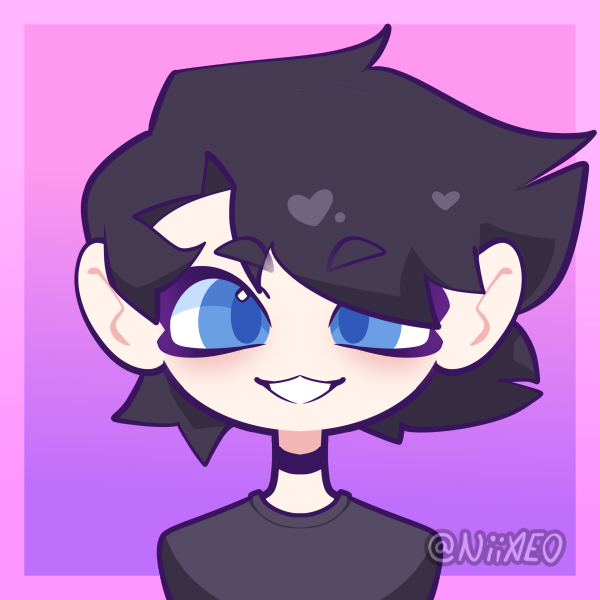 emo boy with cat-like grin