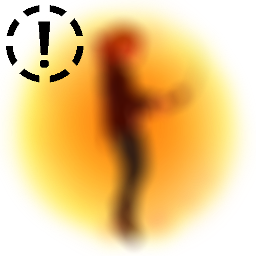 blurred image with a warning symbol in the upper left corner