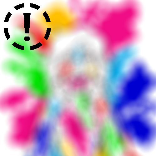 blurred image with a warning symbol in the upper left corner